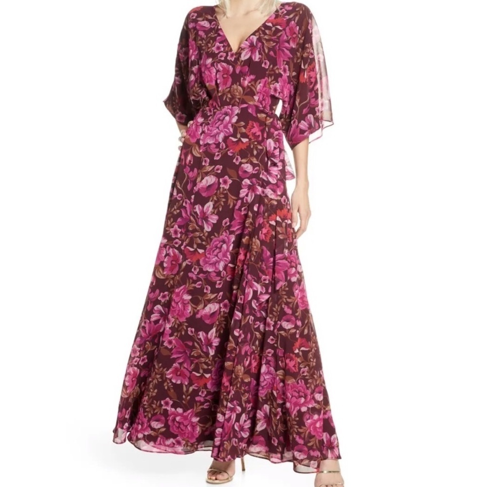 Fame and Partners Jagger Pink Floral Wrap Maxi Dress Sz 6